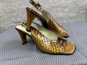Vitulli Moda Sandals Shoes Womens Size 7 Brown Snake Print Slingback Italy Heels